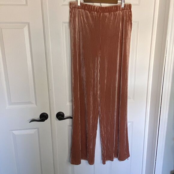 Vada Winter Ribbed Velvet Wide Leg Gaucho Pants Sz 2X Pull On Pockets Persimmon - Picture 6 of 11
